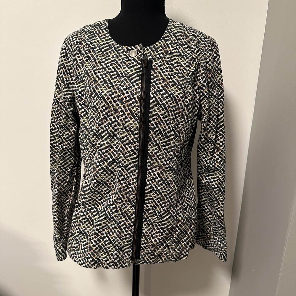 *CABI* Black x White Zip-Up Long Sleeve Jacket Size Medium
